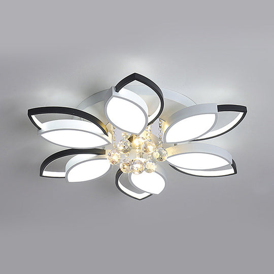 Petals Bedroom Led Ceiling Light With Nordic Acrylic Shade Crystal Ball Drop Black-White Finish