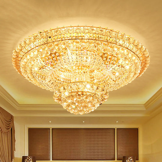 Gold Crystal Beaded Led Flush Mount Ceiling Light - Modern Parlor Fixture