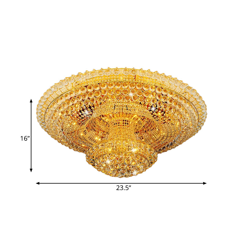 Gold Crystal Beaded Led Flush Mount Ceiling Light - Modern Parlor Fixture