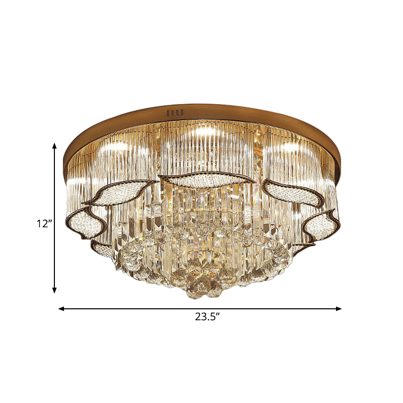 Modern Crystal Lobby Led Flush Mount Ceiling Light With Gold Leaf-Edge Layer
