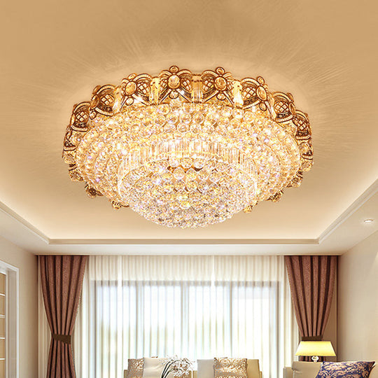 Modernist Gold Crystal Led Flush Ceiling Light: Multi-Tier Mount Fixture