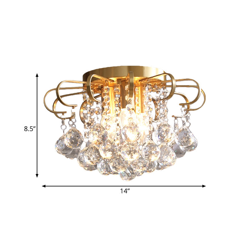 Vintage Gold Crystal Orb Ceiling Flush Mount Chandelier - Flower Living Room Décor