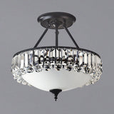 Classic Opal Glass 4-Light Brass Flush Mount With Crystal Prism Side For Bedroom
