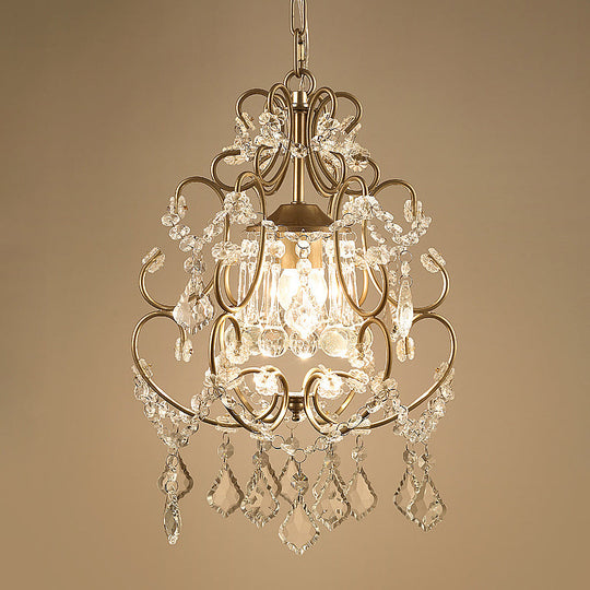 Modern Scroll Hanging Lighting: Crystal Swag Suspension Lamp In Gold