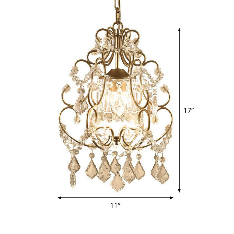 Modern Scroll Hanging Lighting: Crystal Swag Suspension Lamp In Gold