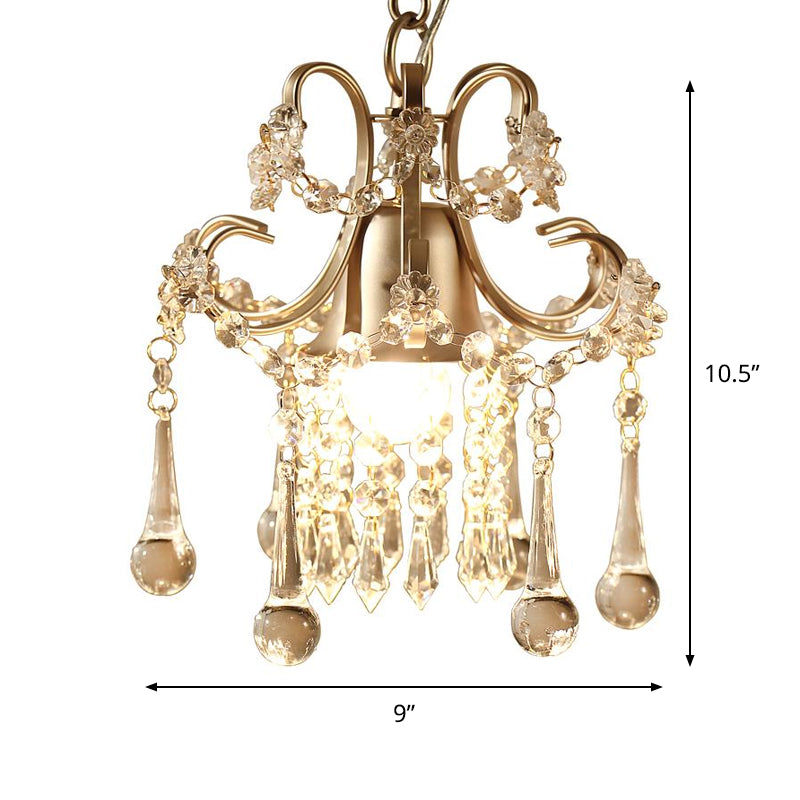 Modernist Gold Crystal Scrolling Pendant Light Fixture