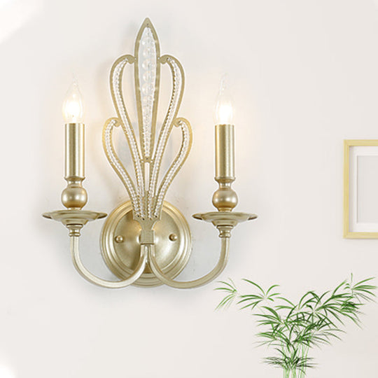 Rural Style Brass Candle Wall Mount Light Fixture With Crystal Flower Accent - Corridor Sconce