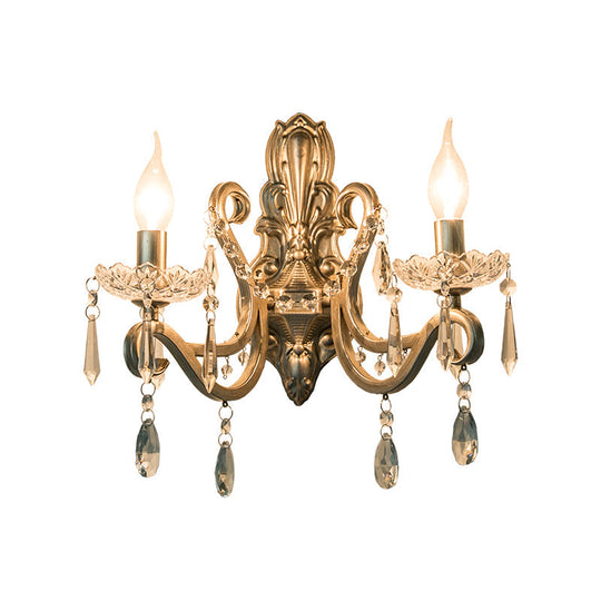 Retro Swirl Arm Silver Finish Wall Sconce With Crystal Drop - Stylish Living Room Lighting