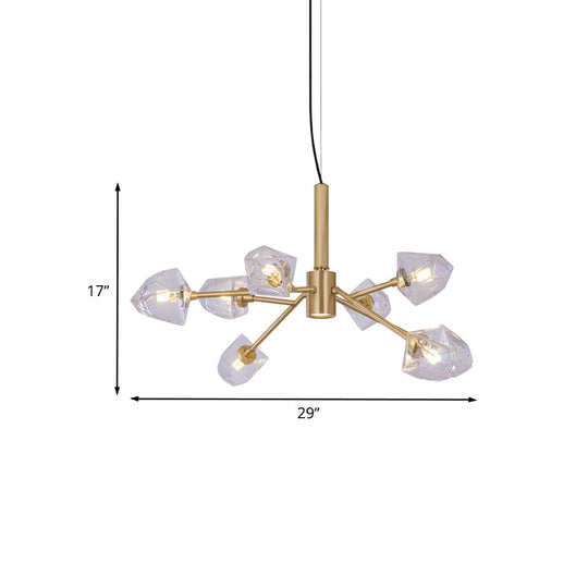 Postmodern Brass Chandelier With 8 Crystal Gemstone Pendant Lamps