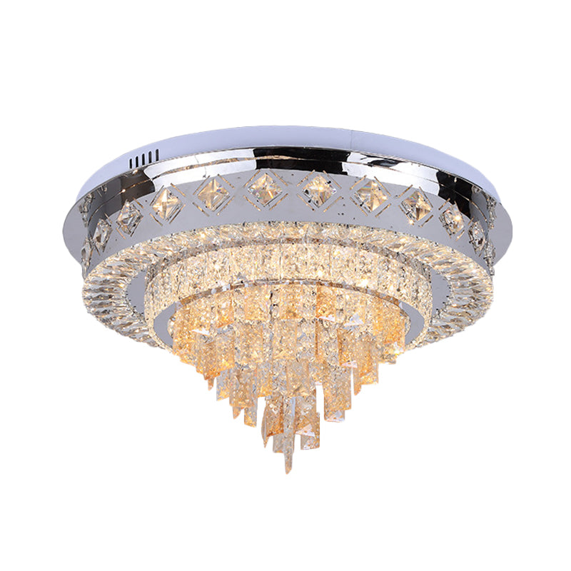 Modern Crystal Led Flush Ceiling Light In Chrome Finish
