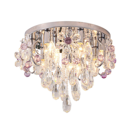 Modern Crystal Flower Flush Mount Ceiling Lamp With Chrome Finish - Perfect For Romantic Bedroom