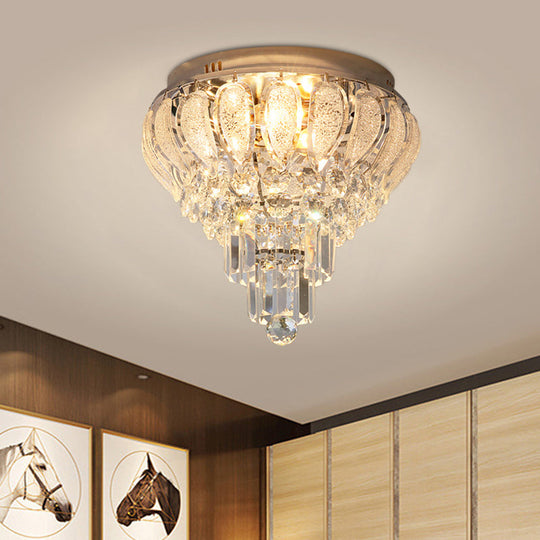 Clear Crystal Flushmount Lighting - Minimalistic 5 - Bulb Floral Ceiling Flush Mount For Bedrooms