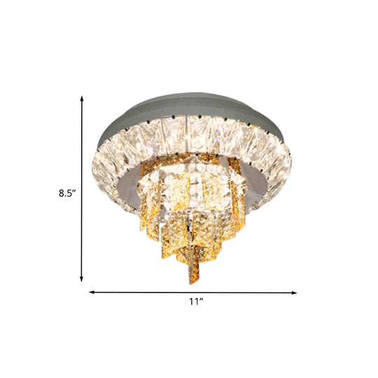 Modern Crystal Chrome Led Flush Mount Ceiling Fixture With Layered Design Available In 11 And 23.5