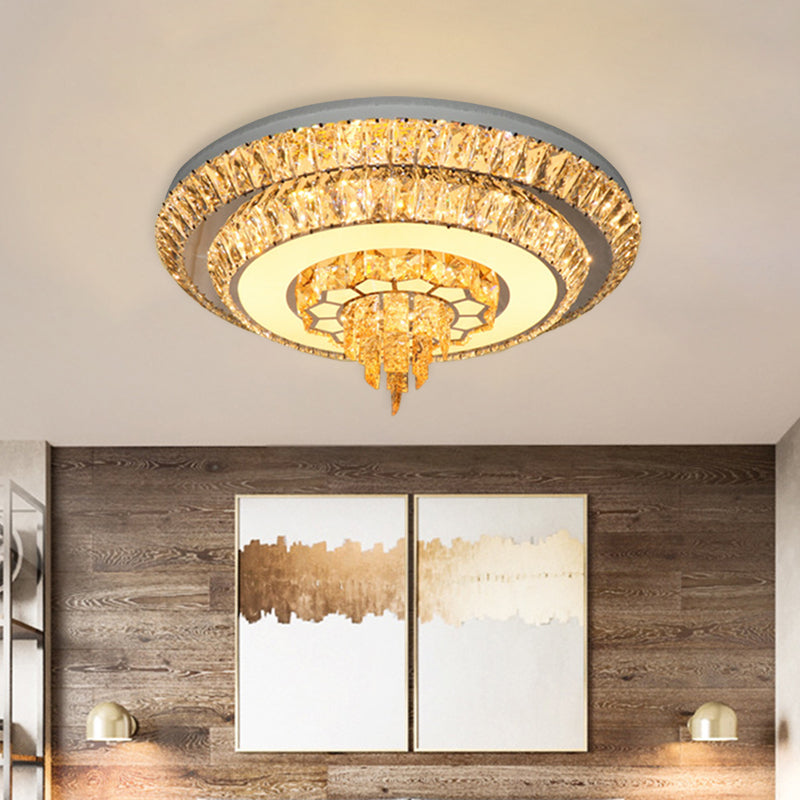 Modern Crystal Chrome Led Flush Mount Ceiling Fixture With Layered Design Available In 11 And 23.5