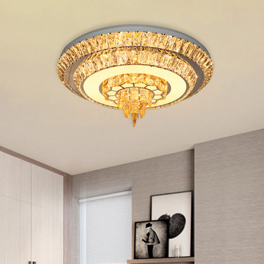 Modern Crystal Chrome Led Flush Mount Ceiling Fixture With Layered Design Available In 11 And 23.5