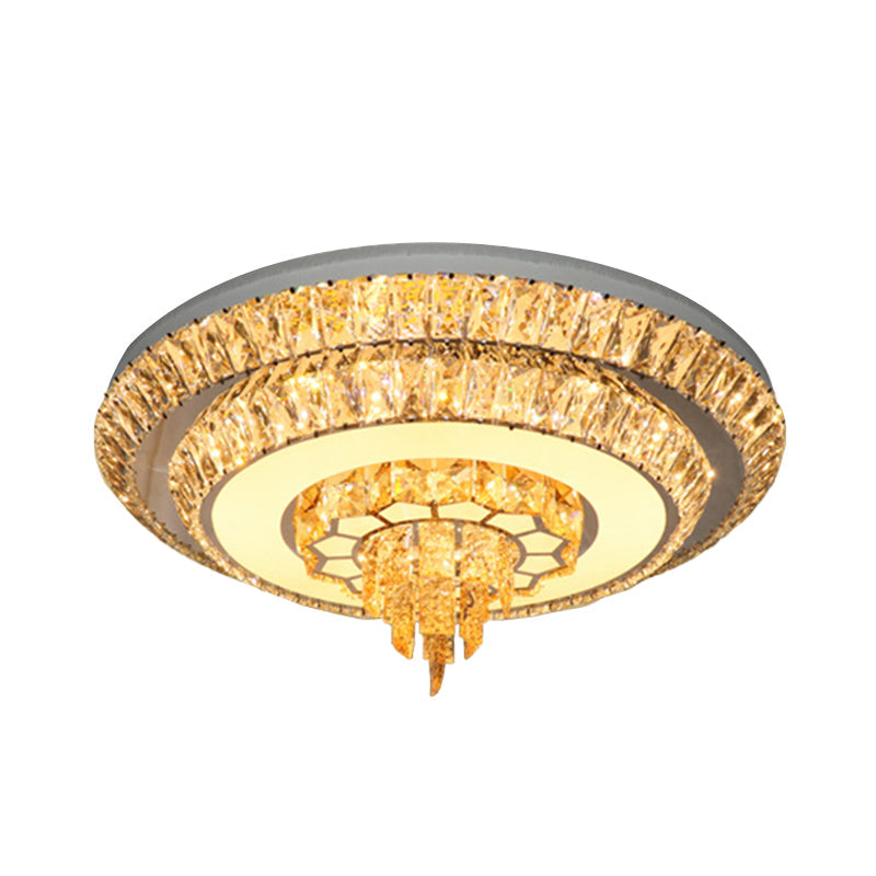 Modern Crystal Chrome Led Flush Mount Ceiling Fixture With Layered Design Available In 11 And 23.5