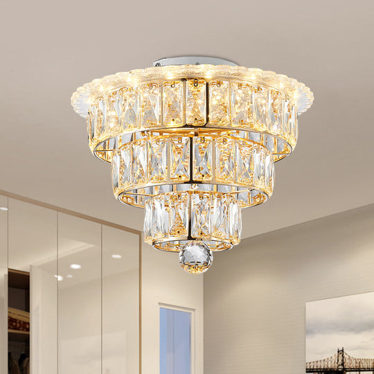 Modern Beveled Crystal Gold Flushmount Led Ceiling Light - 3 Tiers 9.5/12 Inches Wide / 12