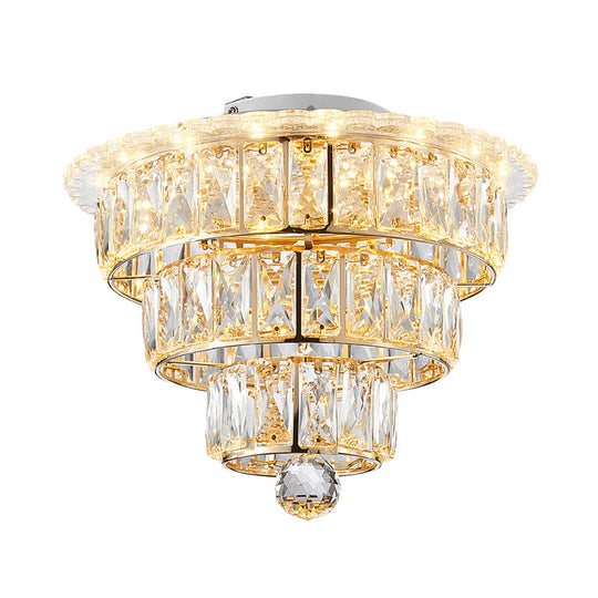 Modern Beveled Crystal Gold Flushmount Led Ceiling Light - 3 Tiers 9.5/12 Inches Wide
