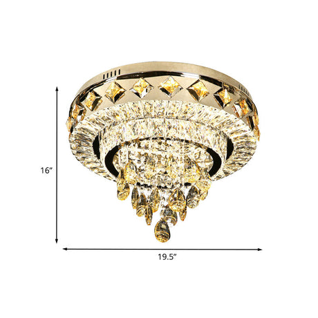 Contemporary Crystal 2 - Tier Led Ceiling Flush Mount Lamp - 19.5’/23.5’ Width Chrome With Drop