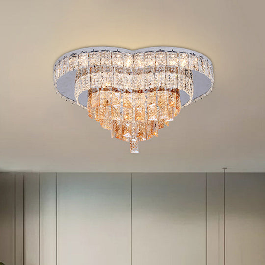 Love Heart Led Flush Mount Crystal Ceiling Light - Remote Control Modernist White Design