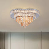 Love Heart Led Flush Mount Crystal Ceiling Light - Remote Control Modernist White Design