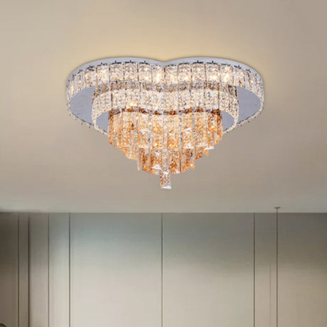 Love Heart Led Flush Mount Crystal Ceiling Light - Remote Control Modernist White Design