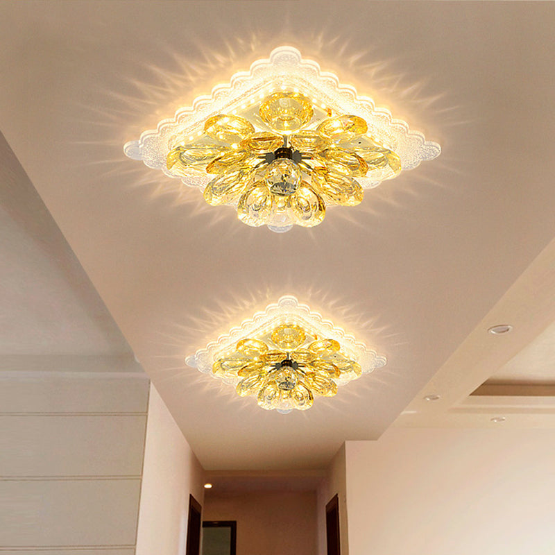 Modernist Crystal Led Ceiling Fixture With Scalloped Square Design – Sleek Flush Mount Lighting