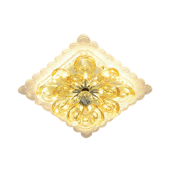 Modernist Crystal Led Ceiling Fixture With Scalloped Square Design – Sleek Flush Mount Lighting