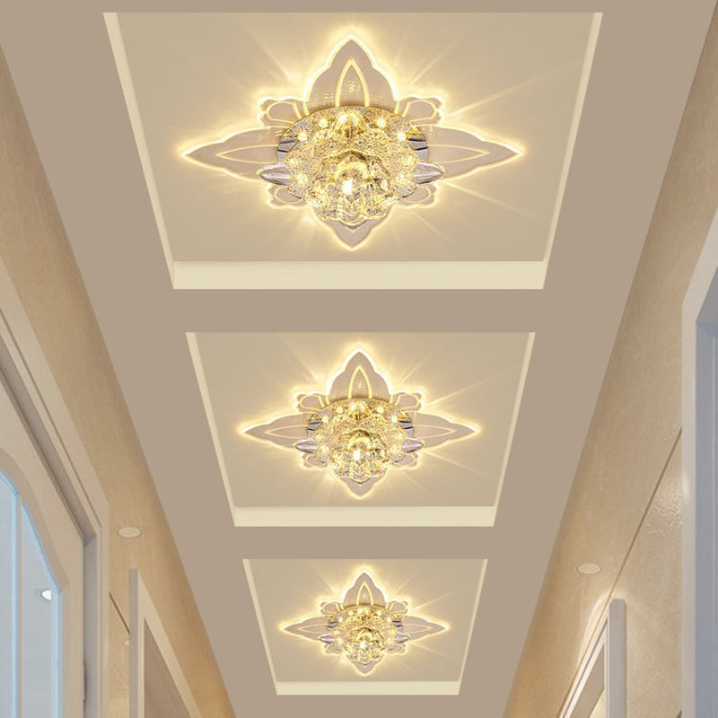 Contemporary Led Flush - Mount Ceiling Lamp With Clear Crystal Floral Design