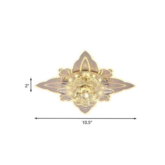 Contemporary Led Flush - Mount Ceiling Lamp With Clear Crystal Floral Design
