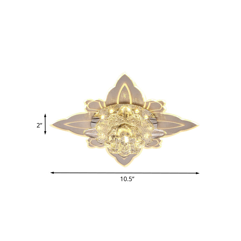 Contemporary Led Flush-Mount Ceiling Lamp With Clear Crystal Floral Design