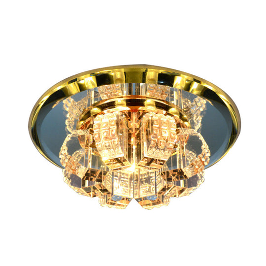 Gold Crystal Flush Mount Led Ceiling Light - Modern Mini Blooming Design For Hallway Or Corridor