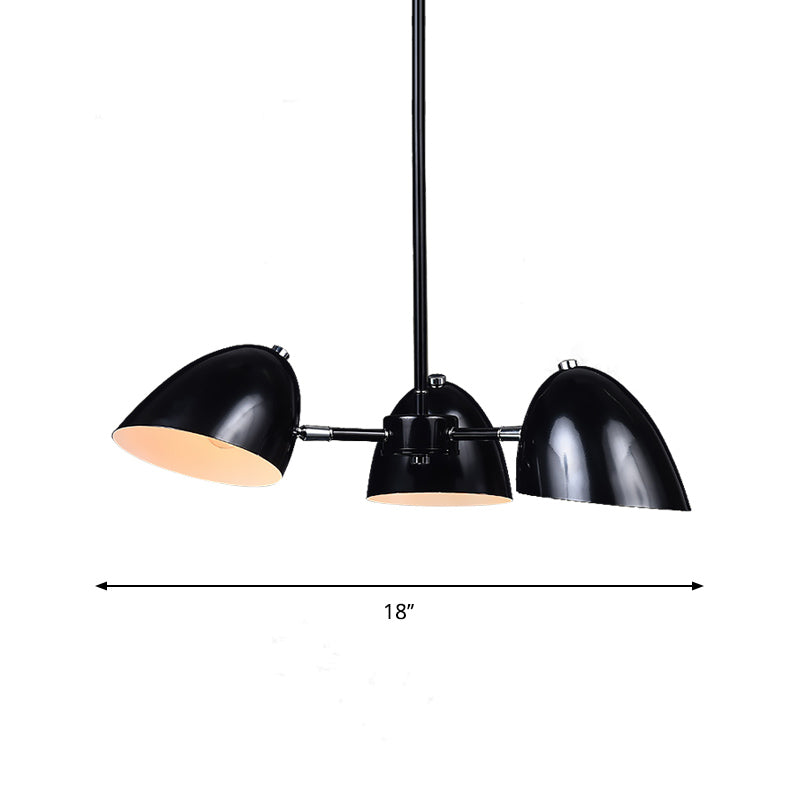 Industrial Iron Dome Angled Shade Chandelier With 3-Head Dining Table Suspension Lighting - Black