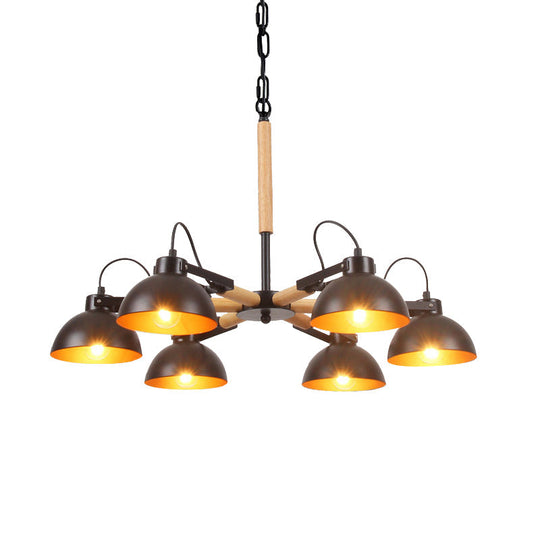 Modern Iron Black And Gold Chandelier With Rotating Bowl Shade Wood Arm - 3/5/6 Head Ceiling