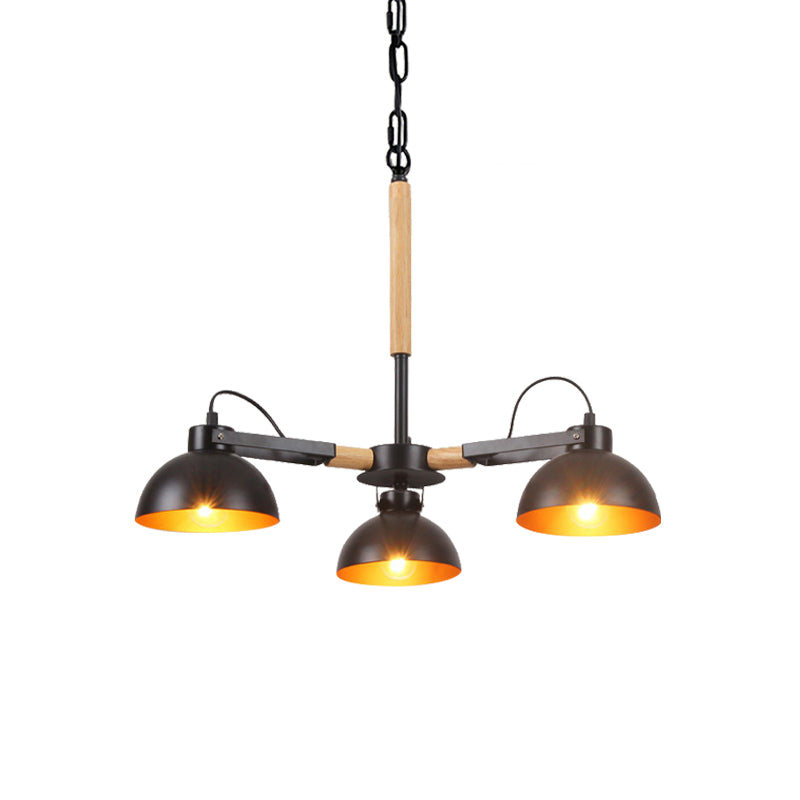 Modern Iron Black And Gold Chandelier With Rotating Bowl Shade Wood Arm - 3/5/6 Head Ceiling