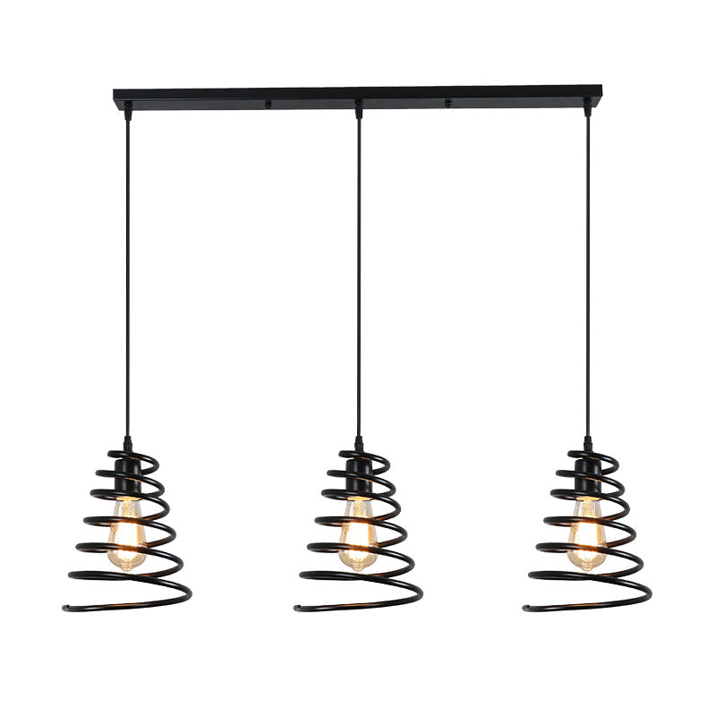 Modern 3-Head Pendant Light In Black - Multi Fixture For Loft Conical Spring Iron Design With