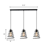 Black Conical Spring Iron Pendant Light With 3 Multi-Directional Heads For Loft Ceiling -