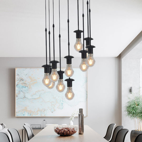 Iron Exposed Bulb Drapes Ceiling Light Loft Pendant Lighting - Black 5/10 Heads Bistro Multi