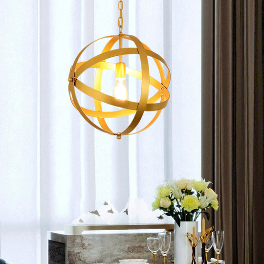 Industrial 1 Light Spherical Metal Pendant Lamp In Gold/Aged Silver - Ideal For Dining Tables &