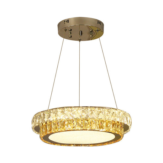 Modern Gold Crystal Embedded Led Chandelier - 2-Tier Round Design For Dining Room Available In
