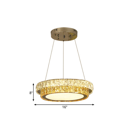 Modern Gold Crystal Embedded Led Chandelier - 2-Tier Round Design For Dining Room Available In