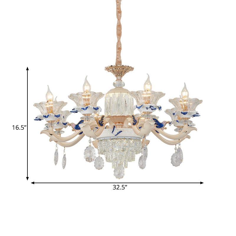 Rose Gold Crystal Chandelier Pendant - 6/8 Lights Modern Blooming Design For Bedroom Suspension
