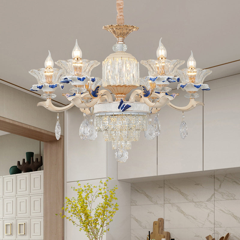 Rose Gold Crystal Chandelier Pendant - 6/8 Lights Modern Blooming Design For Bedroom Suspension