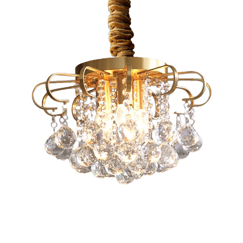Traditional Floral Crystal Ball Pendant Chandelier In Gold - 3/5 Bulbs 14’/18’ Wide