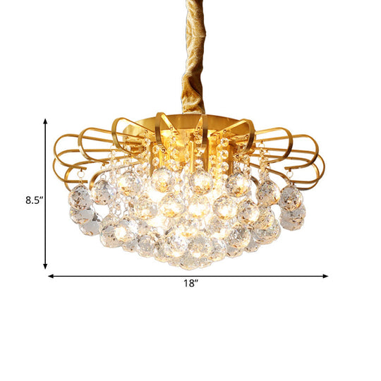 Traditional Floral Crystal Ball Pendant Chandelier In Gold - 3/5 Bulbs 14’/18’ Wide