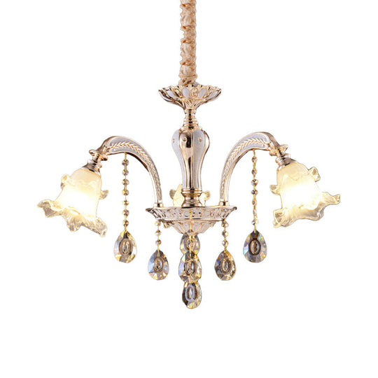 Ruffled Clear Glass Chandelier In Gold - 2-Layer 3/6 Lights Perfect For Dining Table
