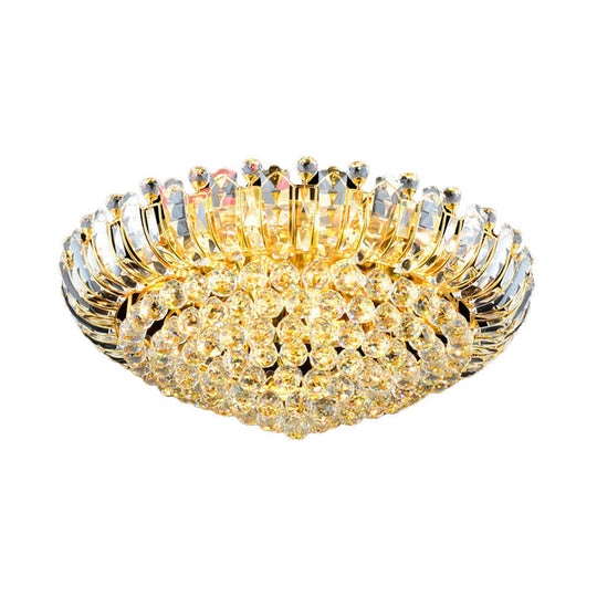 Stylish Led Crystal Orb Flush Mount Chandelier In Gold