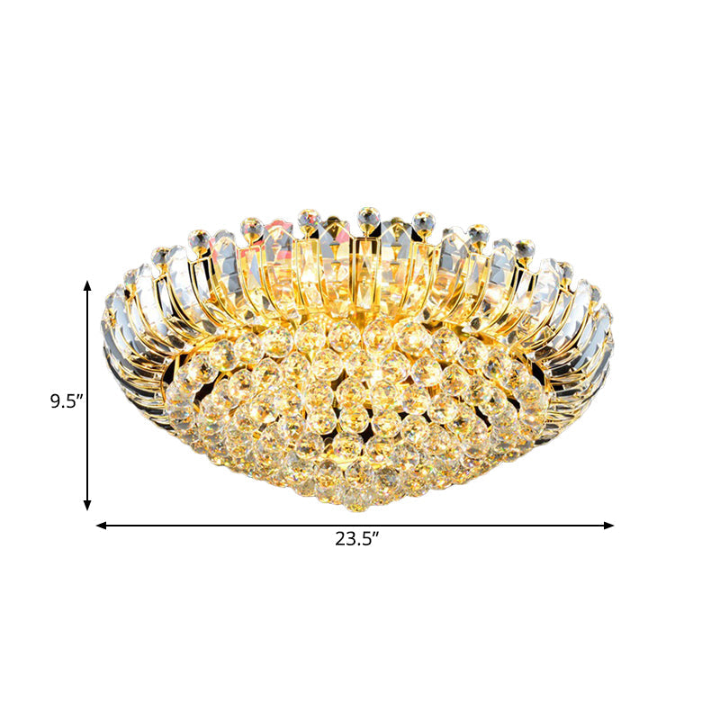 Stylish Led Crystal Orb Flush Mount Chandelier In Gold