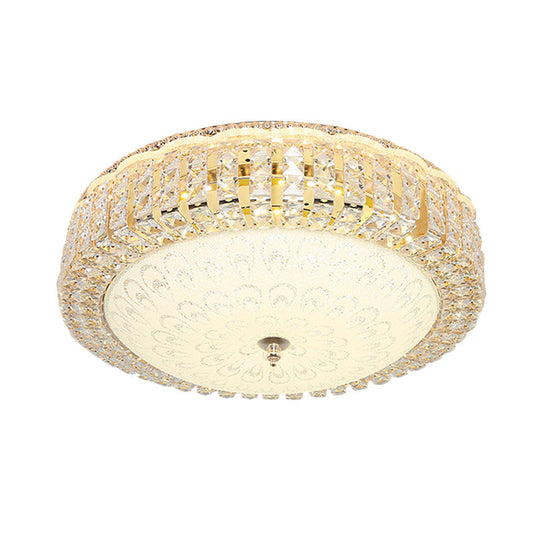 Minimalist Led Crystal Ceiling Light For Hotels - Frosted Flower Glass Shade Gold Finish