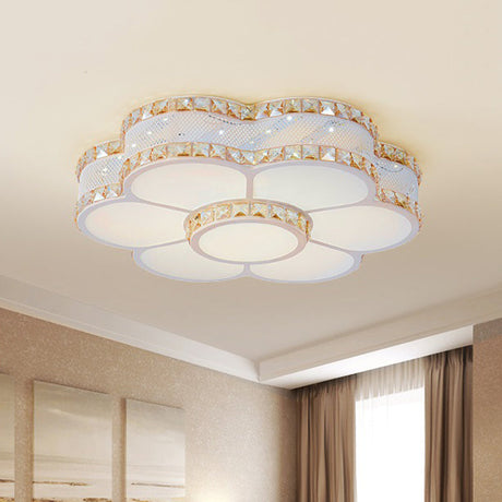 Gold Metal Led Sunflower Ceiling Lamp With Crystal Trim - 19.5/23.5 Wide / 19.5